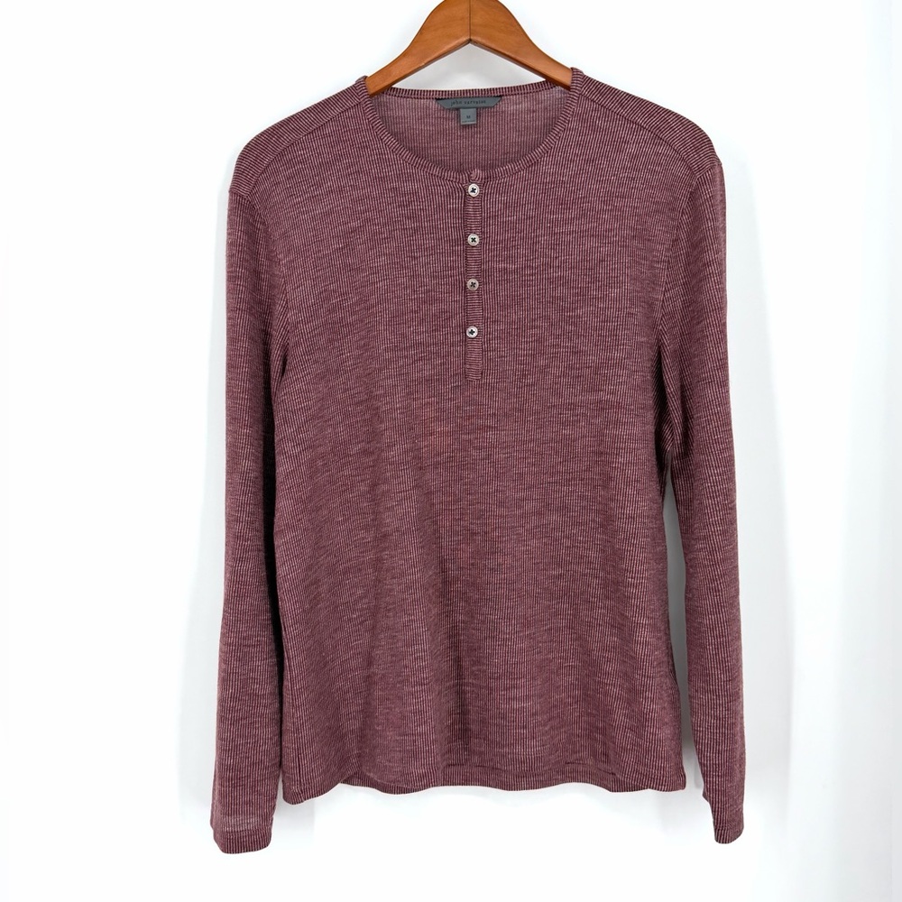 😎John Varvatos Ribbed Semi Sheer Linen LS Henley Burgundy Shirt Grunge Luxe M